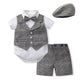 Baby Boy Gentleman Suit Romper Vest Shorts Bow Tie - Krosscanada