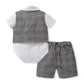 Baby Boy Gentleman Suit Romper Vest Shorts Bow Tie - Krosscanada
