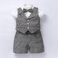 Baby Boy Gentleman Suit Romper Vest Shorts Bow Tie - Krosscanada