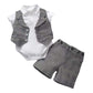 Baby Boy Gentleman Suit Romper Vest Shorts Bow Tie - Krosscanada