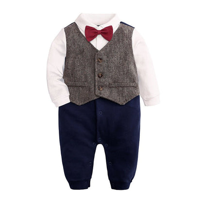 Baby One - year - old Dress Bow Tie Shirt Gentleman Romper - Krosscanada