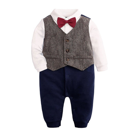 Baby One - year - old Dress Bow Tie Shirt Gentleman Romper - Krosscanada