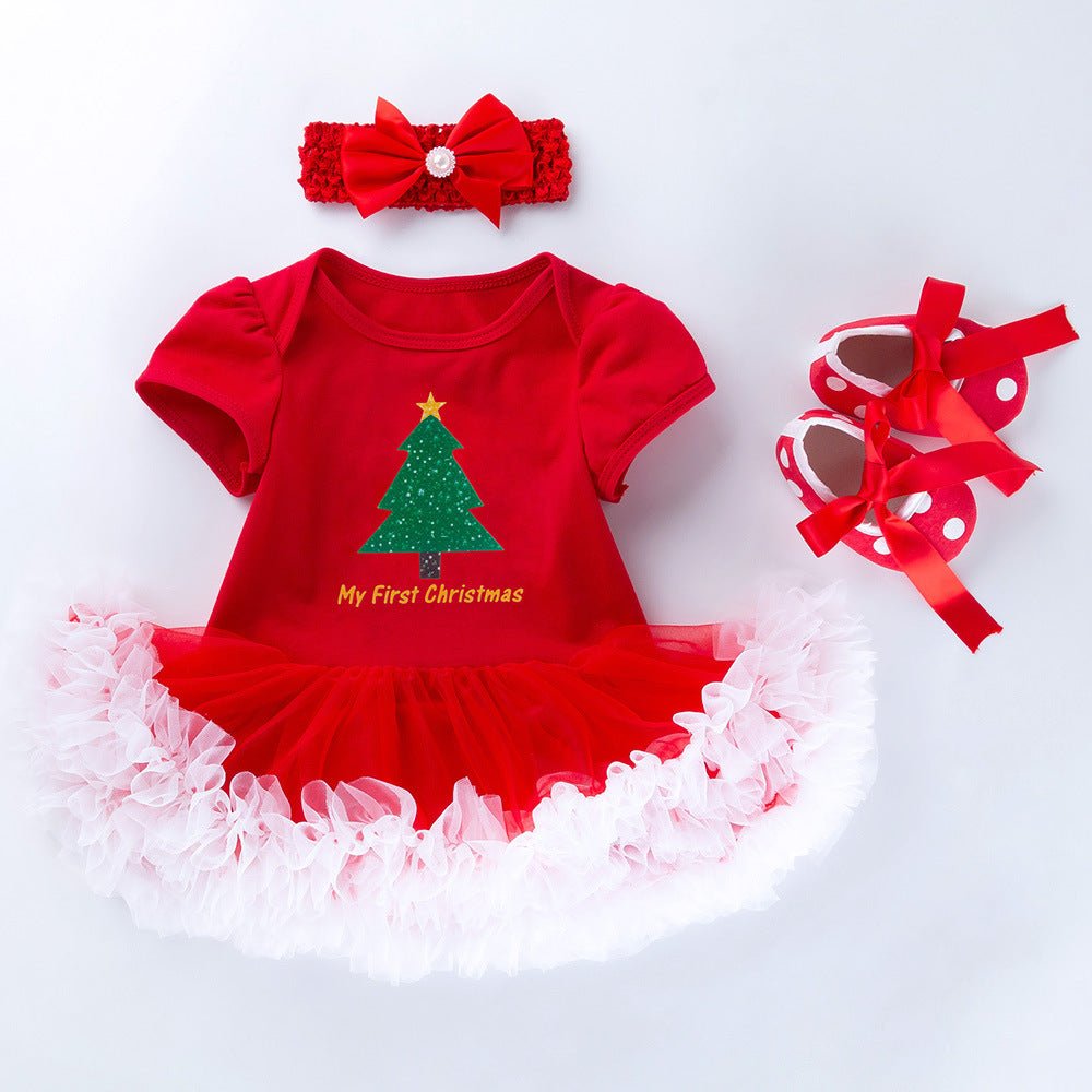 Baby Short Sleeve Cartoon Romper Mesh Dress - Krosscanada