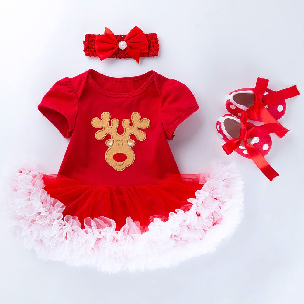 Baby Short Sleeve Cartoon Romper Mesh Dress - Krosscanada