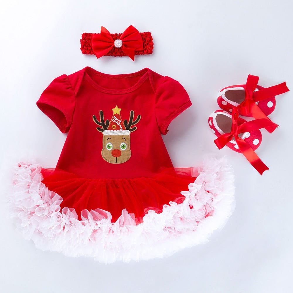 Baby Short Sleeve Cartoon Romper Mesh Dress - Krosscanada