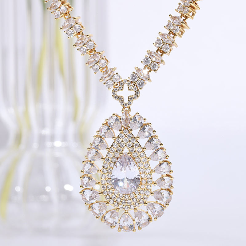 Fashion Bridal Jewelry Set Women Luxury Gold Plated Cubic Zirconia Jewelry Set - KKscollecation