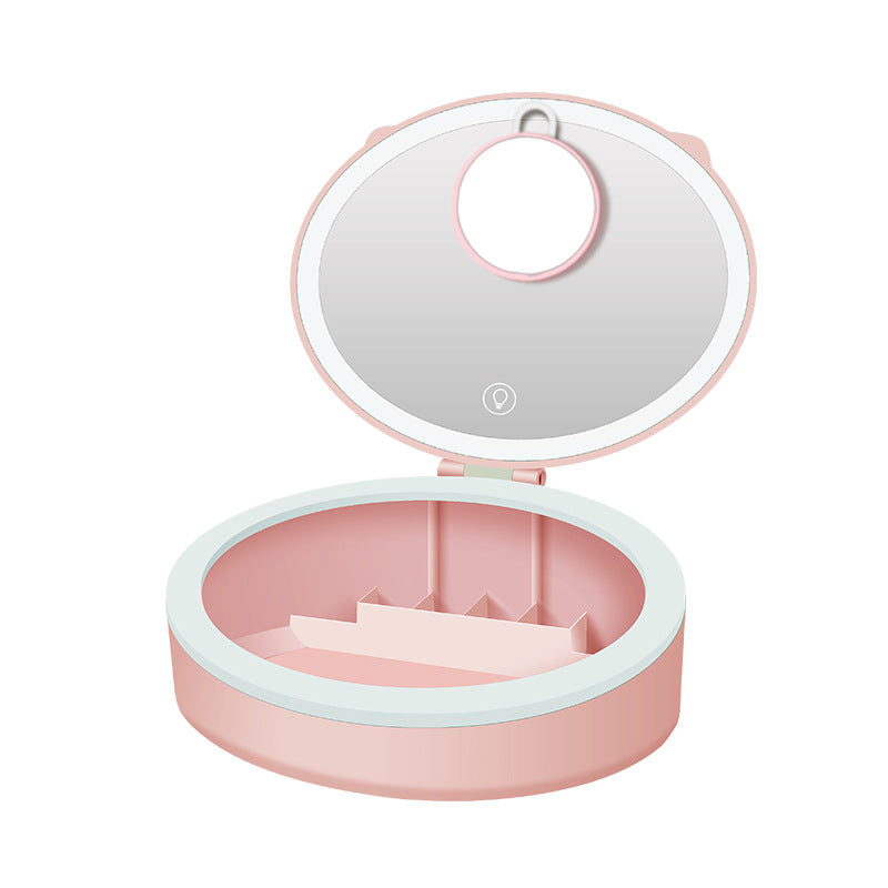 LED Makeup Mirror Desktop Girls Dormitory With Light Storage Box Home Decor - KKscollecation