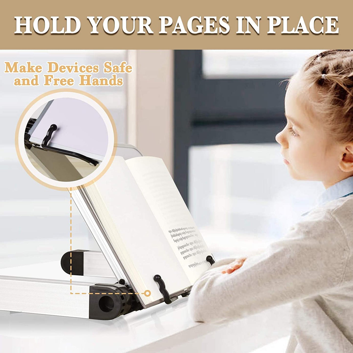Book Stand, Book Holder Adjustable Height & Angle Ergonomic with Page Paper Clips for Reading Big Heavy Textbooks Music Books Tablet Cook Recipe Hands Free ,White,Amazon Banned - Krosscanada