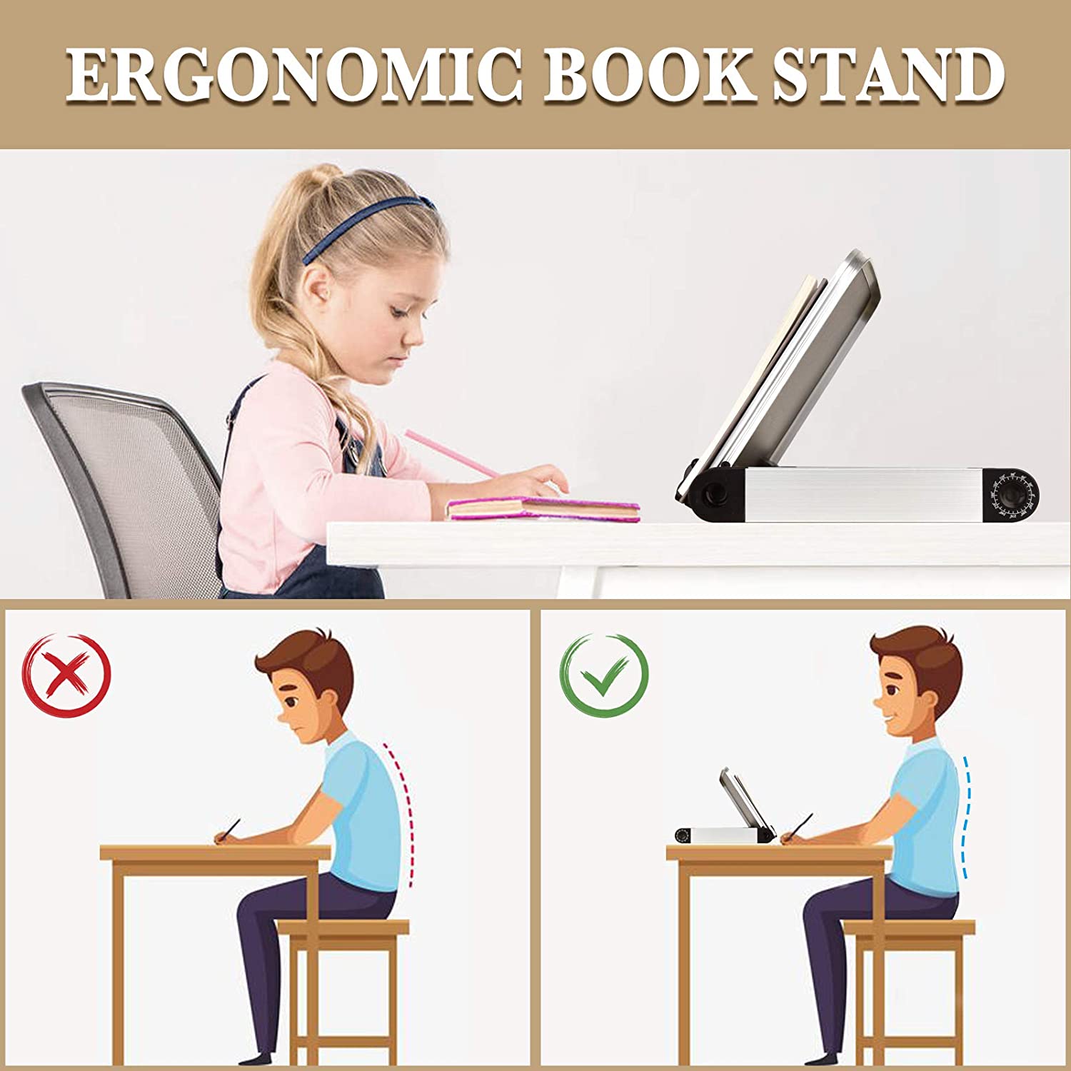 Book Stand, Book Holder Adjustable Height & Angle Ergonomic with Page Paper Clips for Reading Big Heavy Textbooks Music Books Tablet Cook Recipe Hands Free ,White,Amazon Banned - Krosscanada