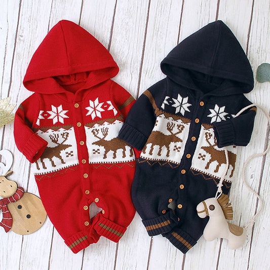 Boys and Girls Knitted Hooded Baby Romper - Krosscanada