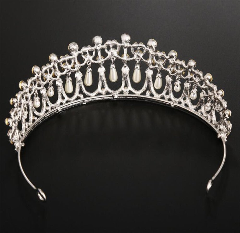 Bridal Crown Rhinestone Pearl Water Drop Hair Accessories Wedding Dress Ornaments - Krosscanada
