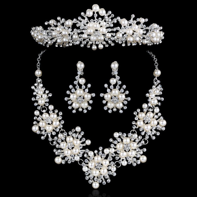 Bridal jewelry, Korean pearl red jewelry three sets, Europe and the United States Wedding Necklace, wedding accessories wholesale - Krosscanada