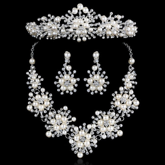 Bridal jewelry, Korean pearl red jewelry three sets, Europe and the United States Wedding Necklace, wedding accessories wholesale - Krosscanada