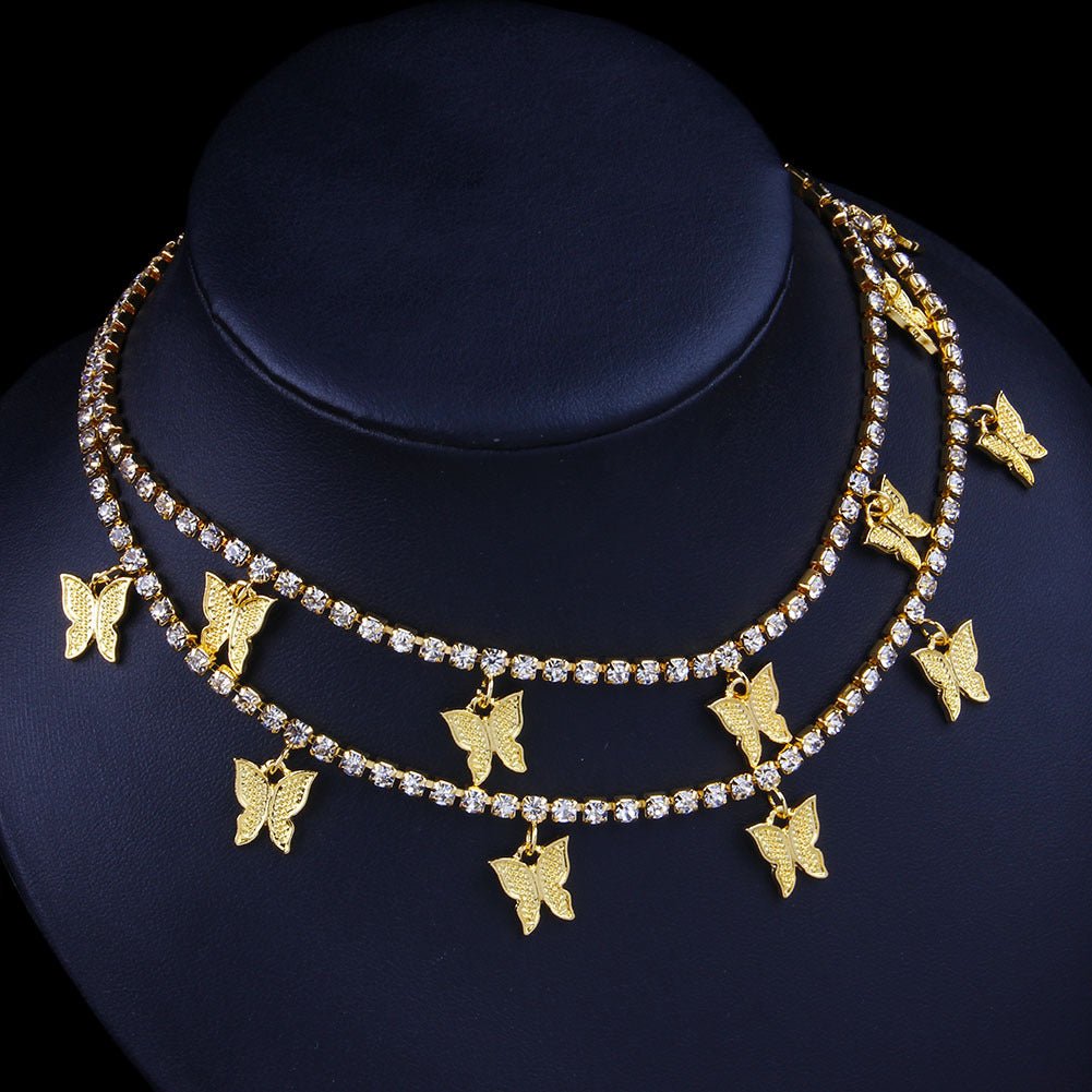 Butterfly Layered Necklace Hip Hop Pendant Necklace - Krosscanada