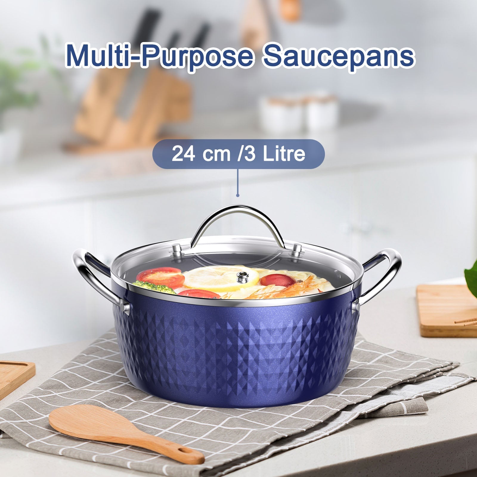 Casserole Dish, Induction Saucepan with Lid, 24cm/ 2.2L Stock Pots Non Stick Saucepan, Aluminum Ceramic Coating Cooking Pot - PFOA Free, Suitable for All Hobs Types, Amazon Banned - Krosscanada