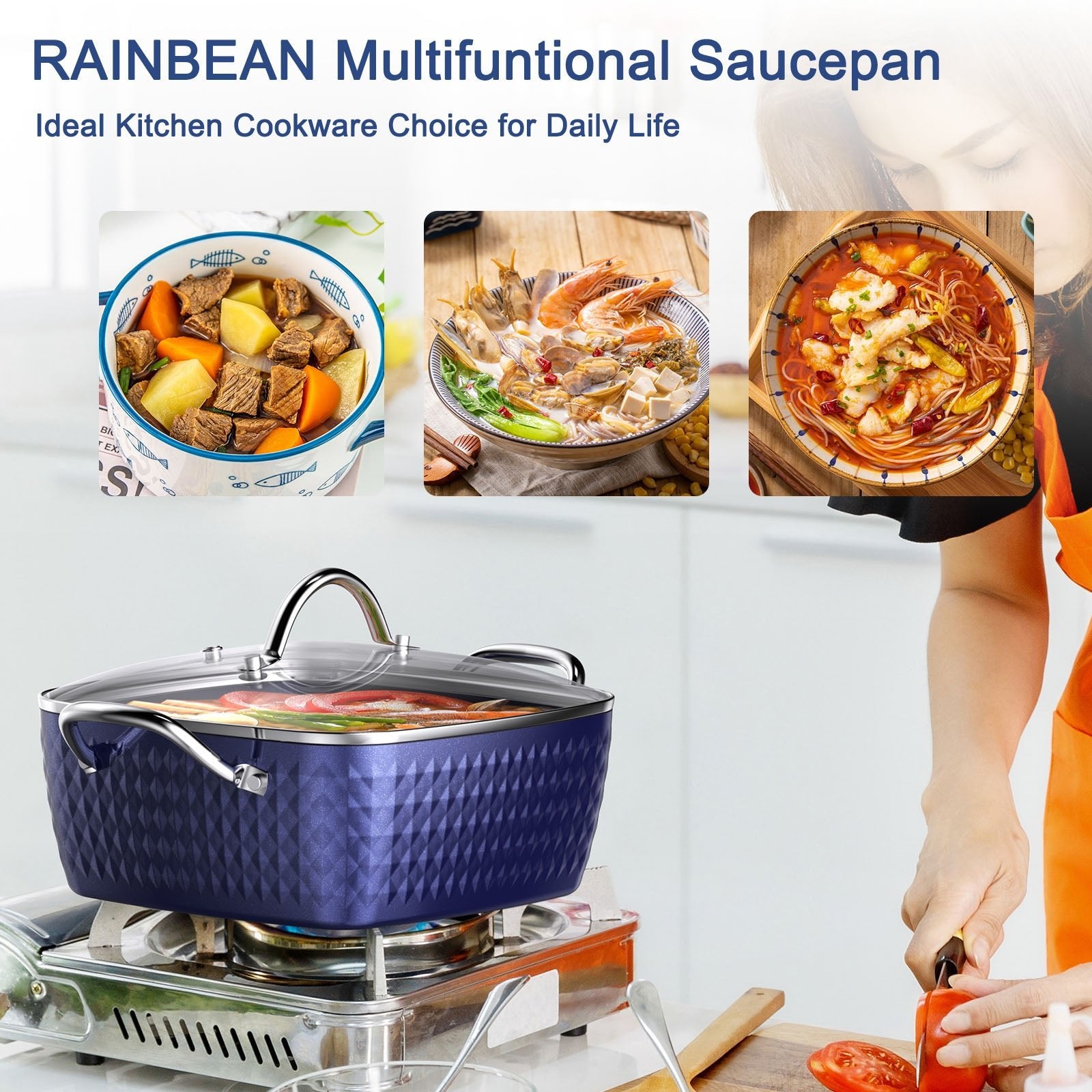 Casserole Dish, Square Induction Saucepan with Lid, 24cm/ 4L Stock Pots Non Stick Saucepan, Aluminum Ceramic Coating Cooking Pot - PFOA Free, Suitable for All Hobs Types Amazon Banned - Krosscanada