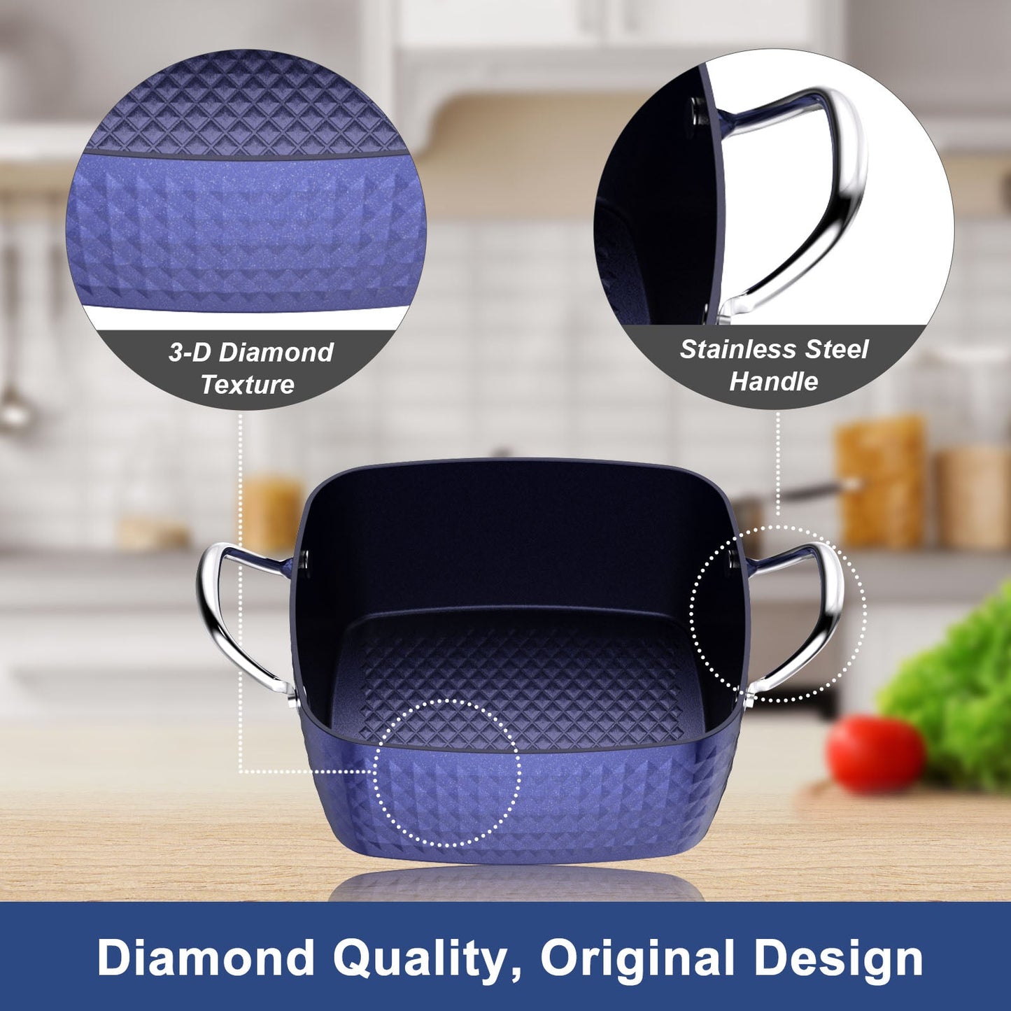Casserole Dish, Square Induction Saucepan with Lid, 24cm/ 4L Stock Pots Non Stick Saucepan, Aluminum Ceramic Coating Cooking Pot - PFOA Free, Suitable for All Hobs Types Amazon Banned - Krosscanada