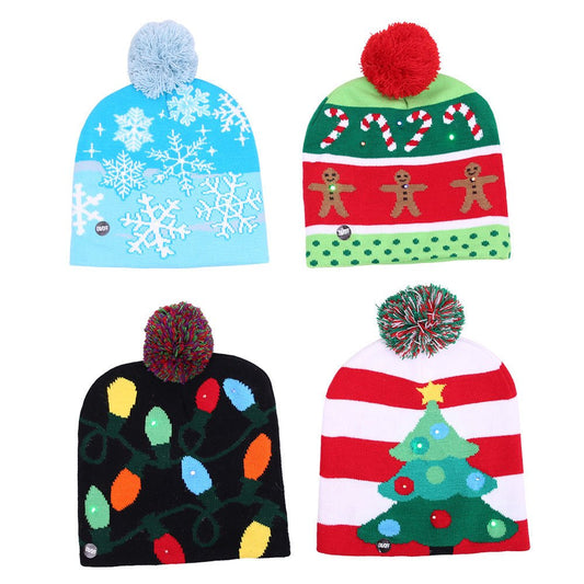 Christmas Decoration Knitted LED Light Cap Christmas Tree Snowman Adult Child Hat - Krosscanada