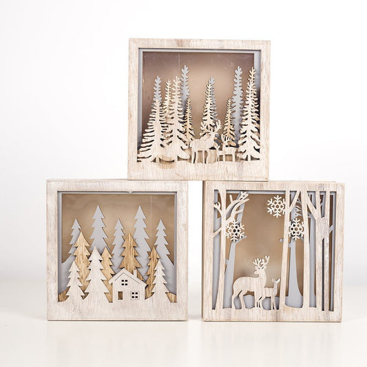 Christmas Decoration Ornaments Wooden Luminous Small Square Box - Krosscanada