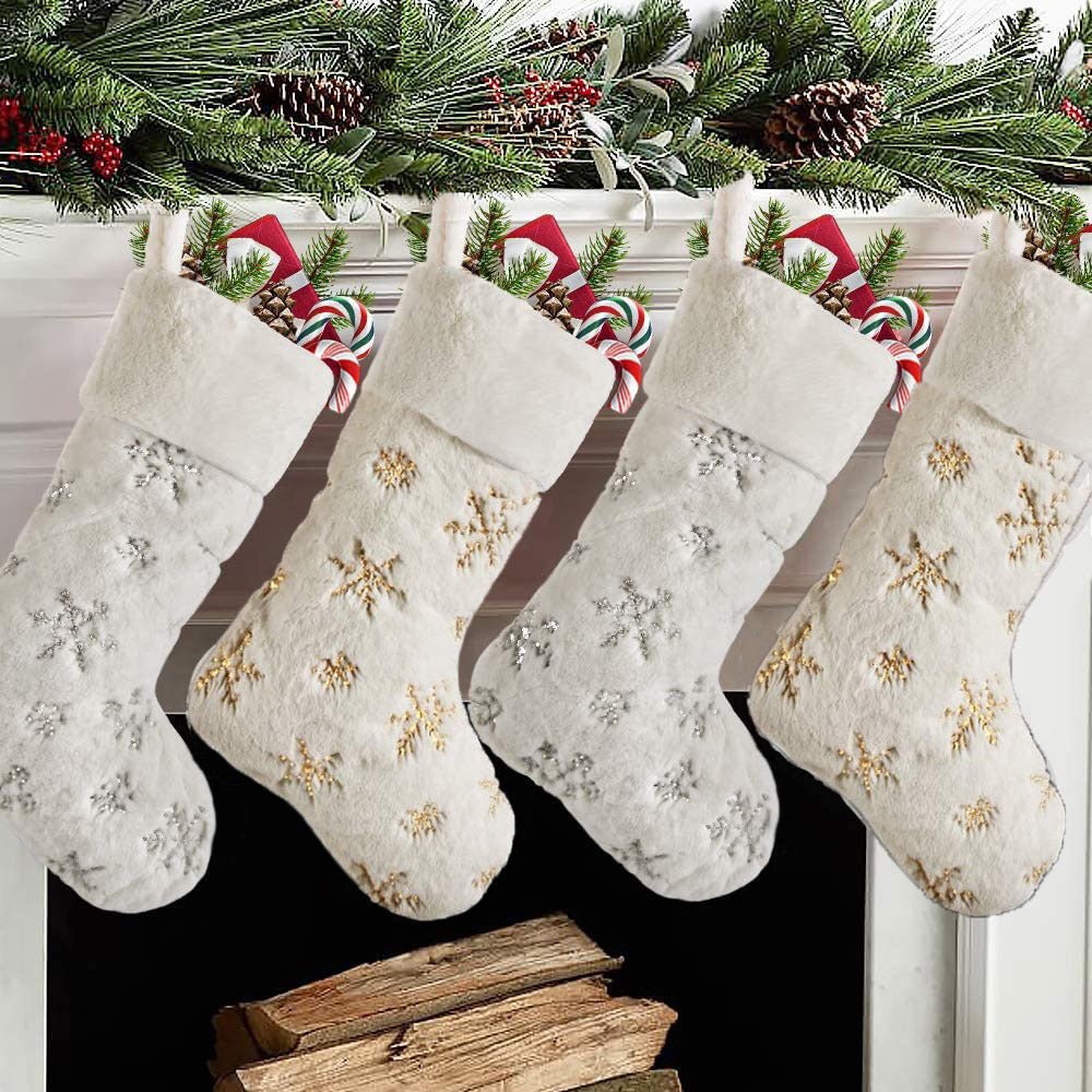 Christmas Embroidery Snowflake Plush Socks - Krosscanada