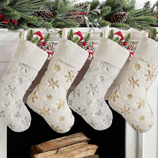 Christmas Embroidery Snowflake Plush Socks - Krosscanada