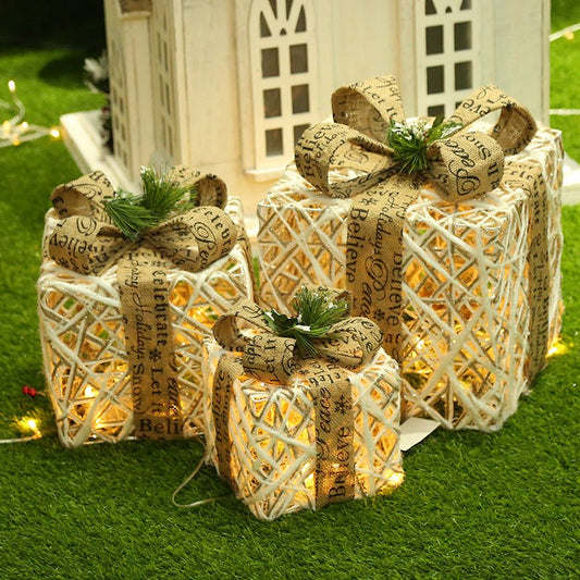 Christmas gift box Christmas tree decorations wrought iron gift box three - piece shopping mall cabinet decoration - Krosscanada