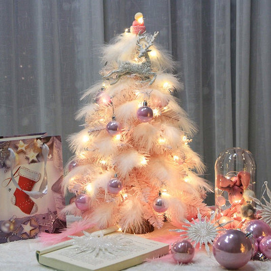 Christmas Ornament Desktop Small Tree Christmas Tree Pink Feather Decoration Tree - Krosscanada