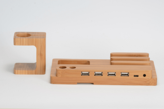 Compatible with Apple , Bamboo, wood andMobile applewatch bracket charging wooden bracket multi - function flat cell phone base - Krosscanada