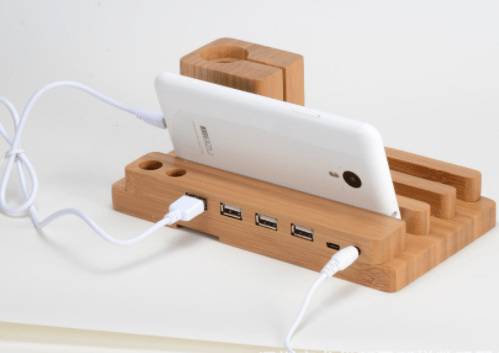 Compatible with Apple , Bamboo, wood andMobile applewatch bracket charging wooden bracket multi - function flat cell phone base - Krosscanada