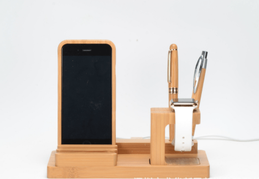 Compatible with Apple , Bamboo, wood andMobile applewatch bracket charging wooden bracket multi - function flat cell phone base - Krosscanada
