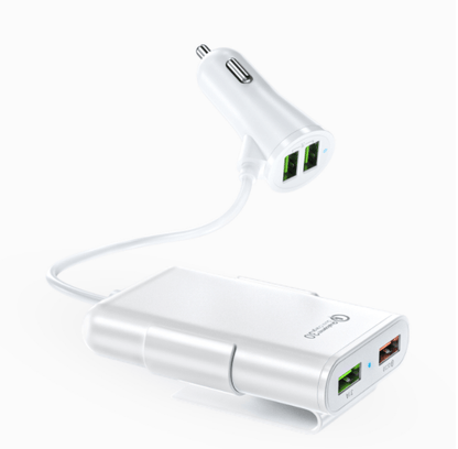 Compatible With Back Seat Car Charger QC3.0 2.4A3.1A 4 USB Car Charger With Cable A Clip - Krosscanada