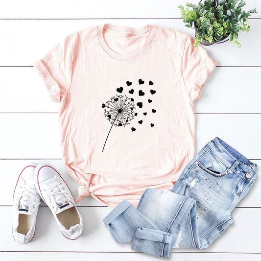 Dandelion Printed Cotton Short - sleeved T-shirt Women - Krosscanada