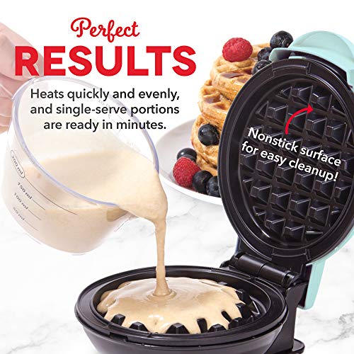 Dash DMW001AQ, Mini Waffle Maker Machine for Individuals, Paninis, Hash Browns, & Other On the Go Breakfast, Lunch, or Snacks, with Easy to Clean, Non - Stick Sides, 4 Inch, Aqua - Krosscanada
