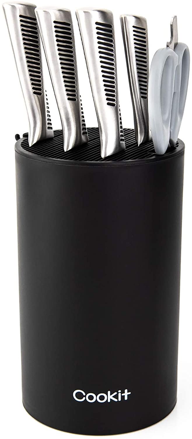 Knife Block Holder, Universal Knife Block without Knives, Unique Double-Layer Wavy Design, Round Black Knife Holder for Kitchen, Space Saver Knife Storage with Scissors Slot Amazon Platform Banned - KKscollecation