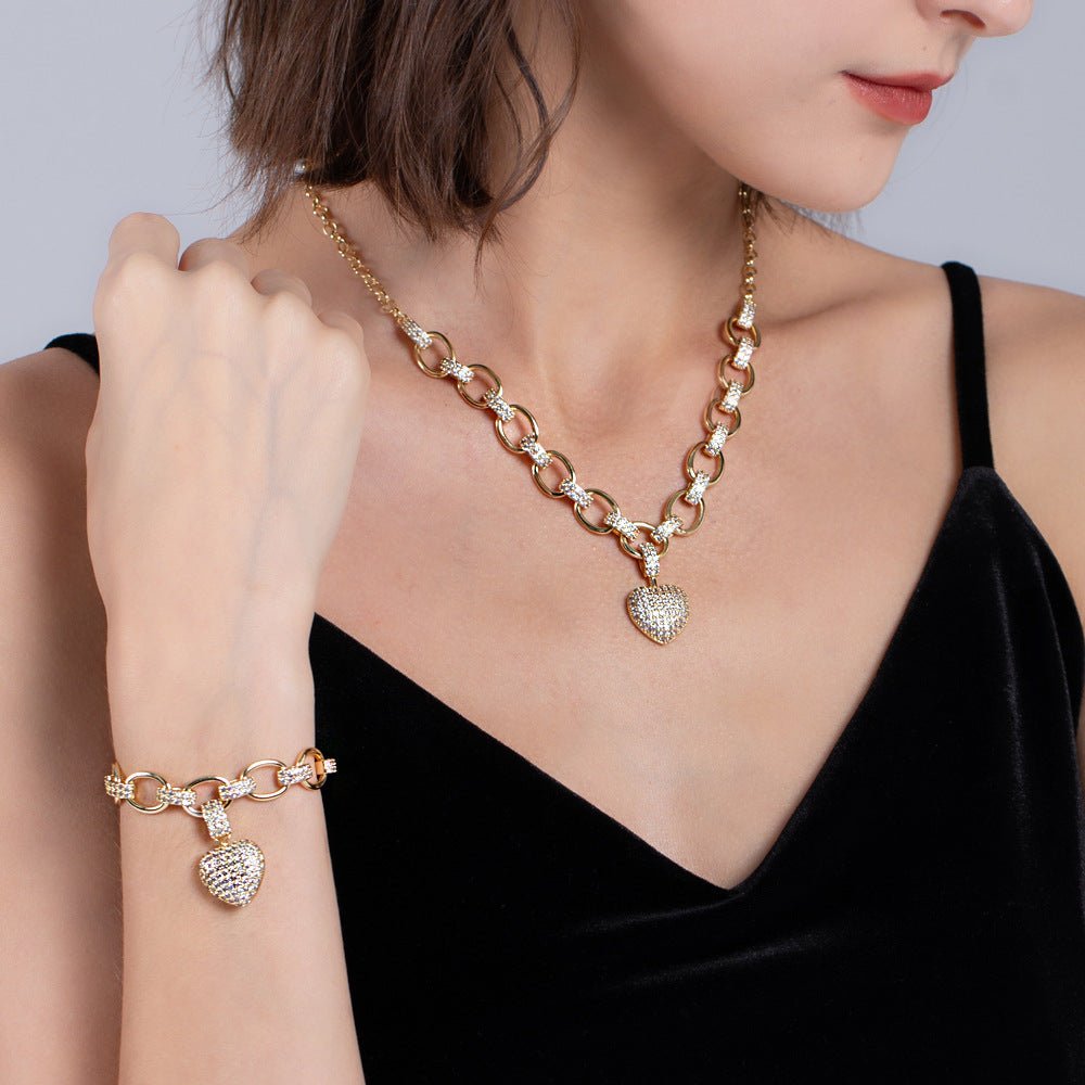Diamond Necklace Love Pendant Set - Krosscanada