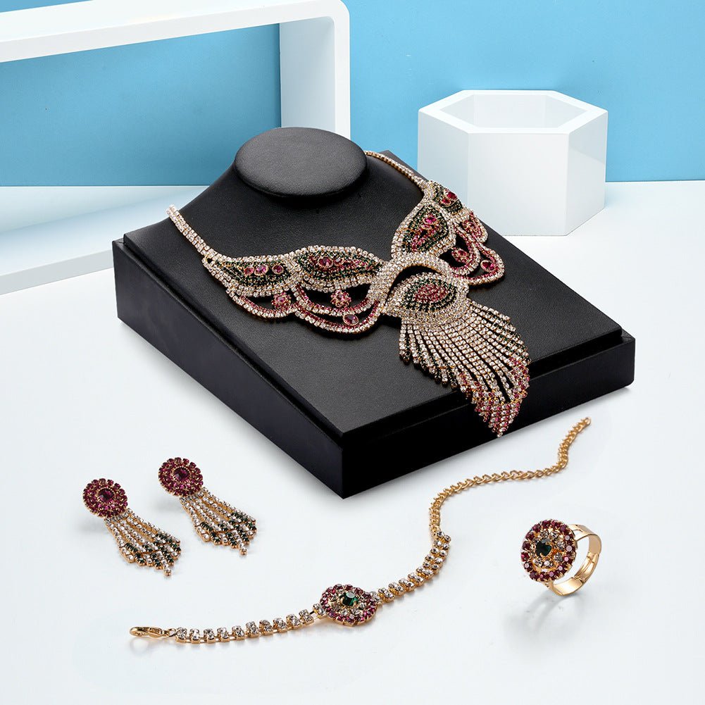Europe and America Crystal Necklace, earring set, bridal jewelry, claw chain four pieces, Amazon explosion - Krosscanada