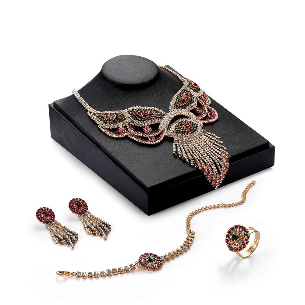 Europe and America Crystal Necklace, earring set, bridal jewelry, claw chain four pieces, Amazon explosion - Krosscanada