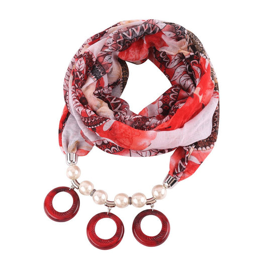 Europe and America exaggerated resin pendant ring bib female printed necklace cotton and linen national wind clothing accessories decoration - Krosscanada