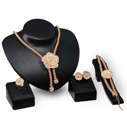 Europe and the explosion of golden jewelry set exaggerated bride diamond four piece suit accessories wholesale manufacturers - Krosscanada