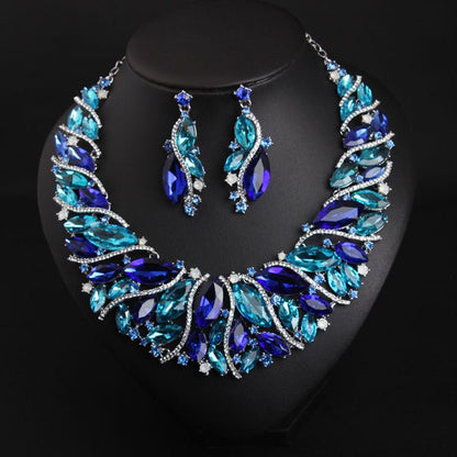 Europe and the United States luxury crystal jewelry short clavicle Necklace Earrings Set women's dress dinner, bridal jewelry wholesale - Krosscanada