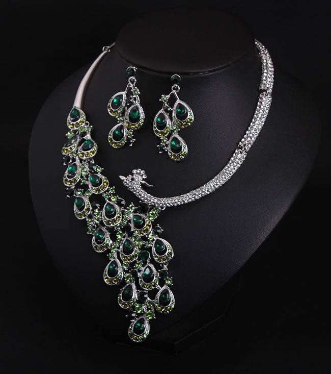 Europe And The United States Luxury Drilling Jewel, Peacock Necklace, Earrings Set, Bride Dinner Dress, Temperament Accessories Wholesale - Krosscanada