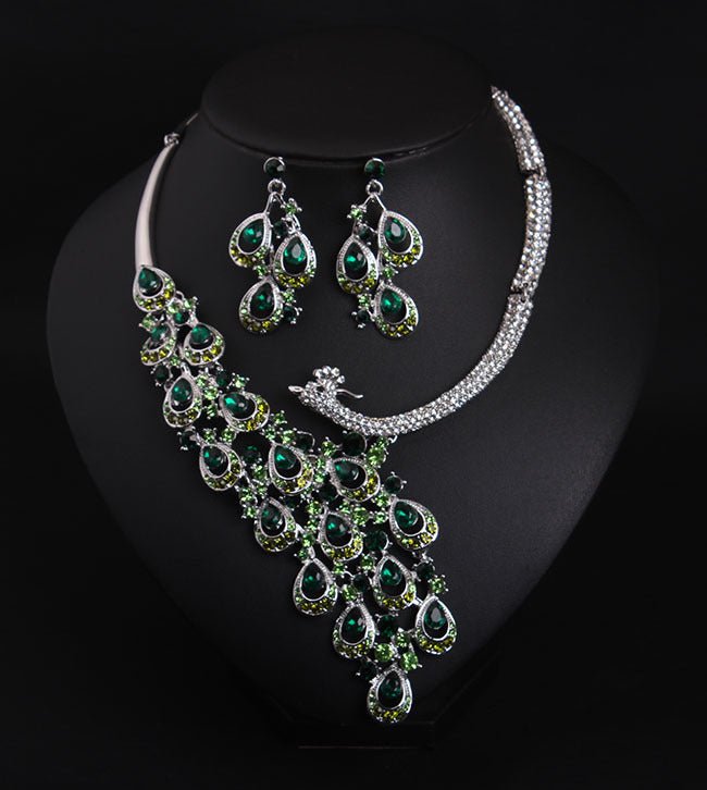 Europe And The United States Luxury Drilling Jewel, Peacock Necklace, Earrings Set, Bride Dinner Dress, Temperament Accessories Wholesale - Krosscanada