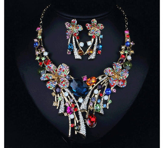 European and American high - end color alloy diamond necklace earrings set bride accessories exaggerated exaggerated decoration accessories - Krosscanada