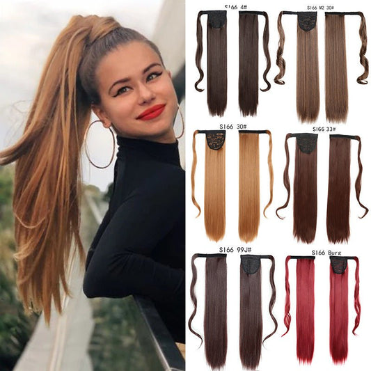 European And American Long Straight Hair Velcro Ponytail - Krosscanada