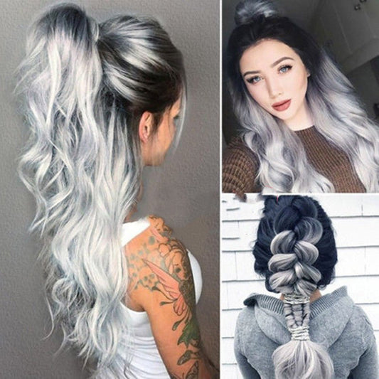 European And American Wig Granny Grey Gradient Medium - Long Volume - Krosscanada