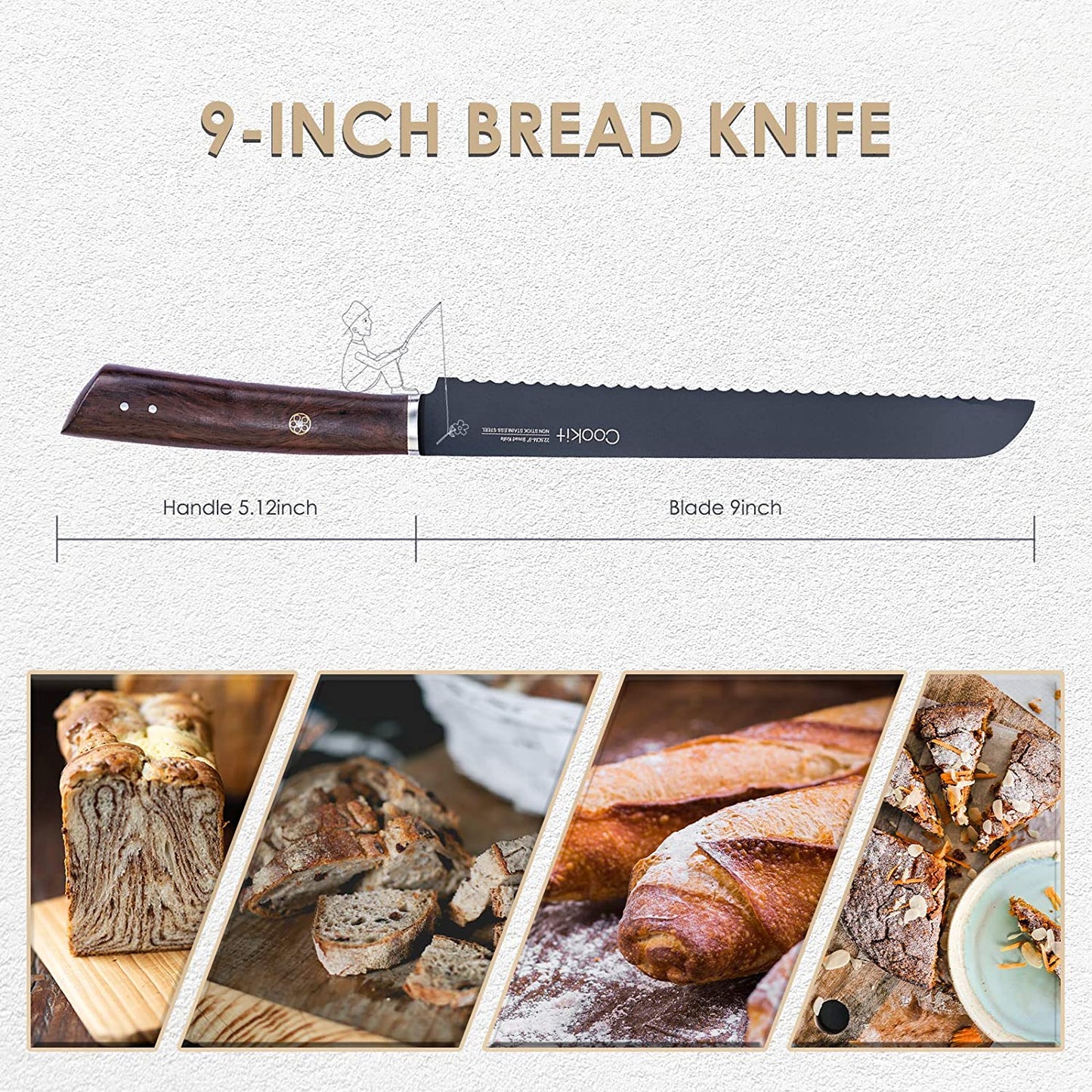 9 Inches Bread Knife Serrated Edge High Carbon Stainless Steel Forged Cutter for Homemade Crusty Bread Amazon Platform Banned - KKscollecation