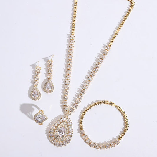 Fashion Bridal Jewelry Set Women Luxury Gold Plated Cubic Zirconia Jewelry Set - Krosscanada