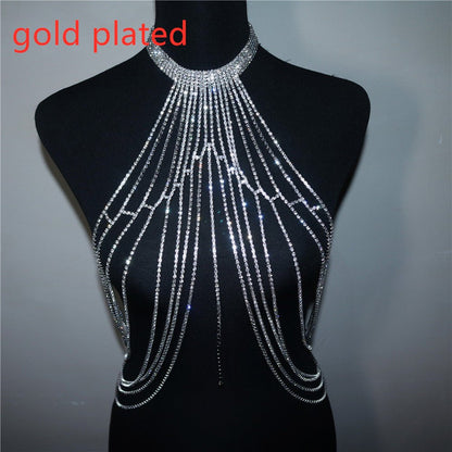 Fashion Exaggerated Long Tassel Rhinestone Chest Chain Accessories - Krosscanada