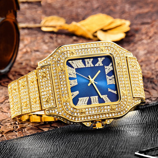 Fashion Hip Hop Diamond Full Diamond Square Men's Watch - Krosscanada