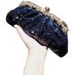 Female Blue Banquet Bag Chain Beads Handbag - Krosscanada